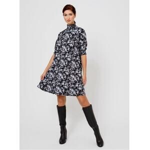 LEOTA Raelyn Floral Mock Neck Shift Dress‎ in Bouquet Black Size Small